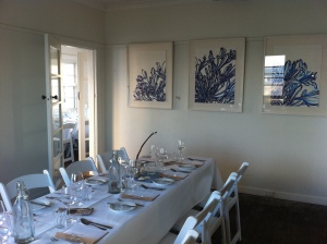 Table set for the Feast of the seven fishes at Nobby's Lighthouse Newcastle with works by Nicola Hensel
